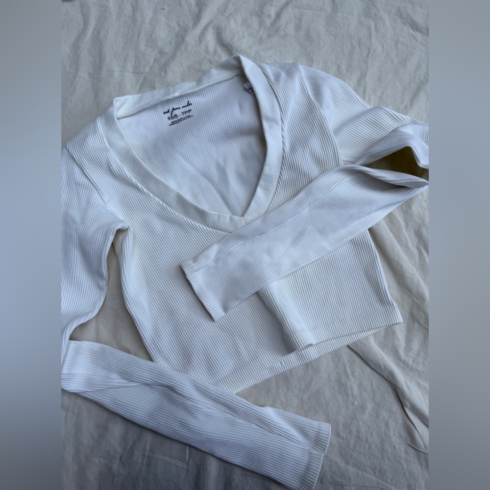 Urban Outfitters White Ribbed V-Neck Bodysuit